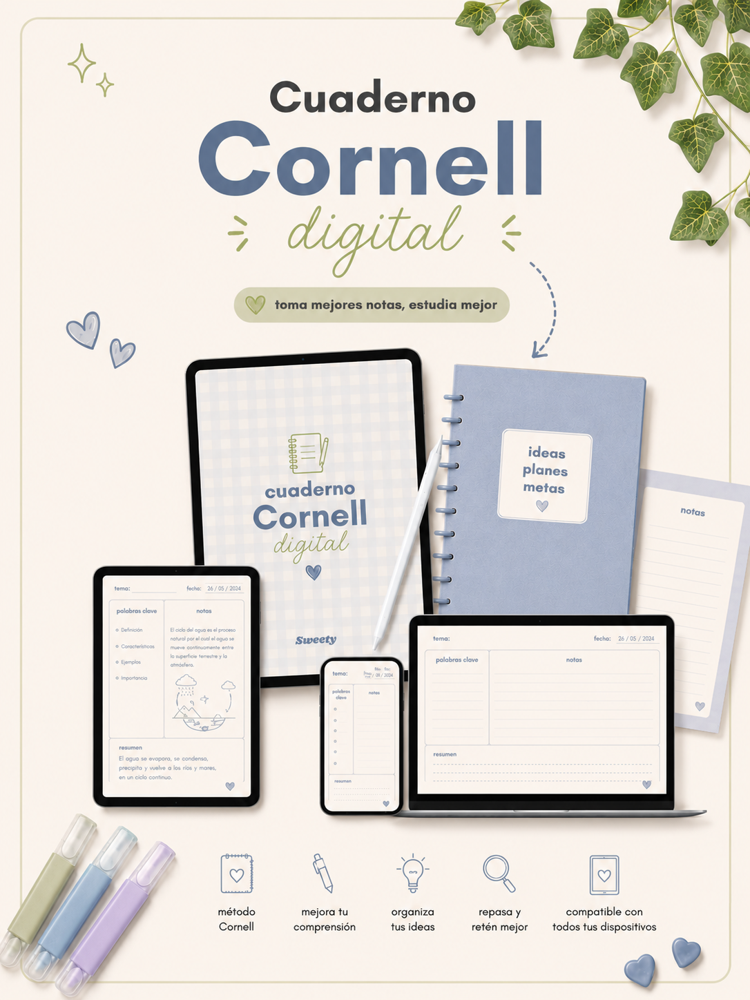 Cuaderno Cornell Digital Descargable | Método Cornell